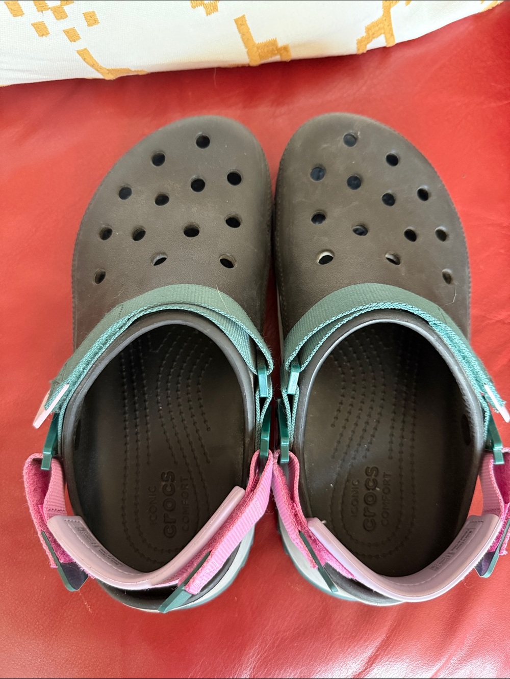CROCS Classic Hiker Black Clogs with Pink and Teal Straps